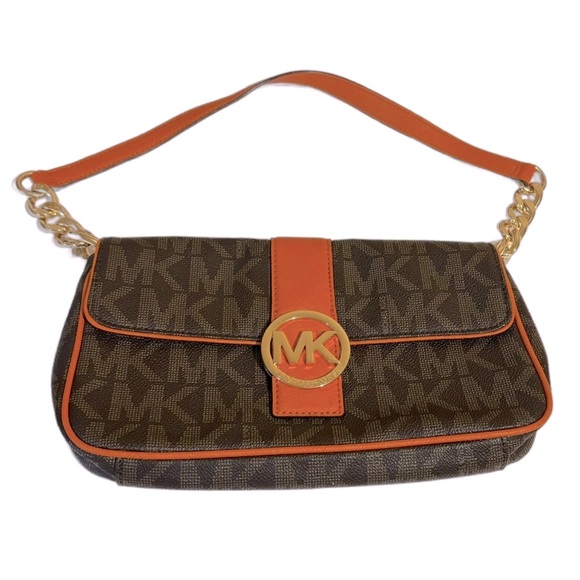 AUTHENTIC NWOT Michael Kors Monogram Brown & Orange Shoulder Bag - Picture 1 of 17